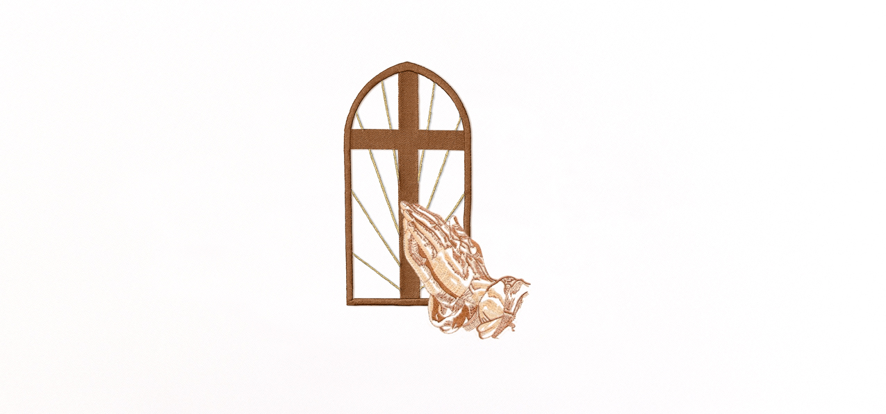 Church Window Hands Bronze White Faux